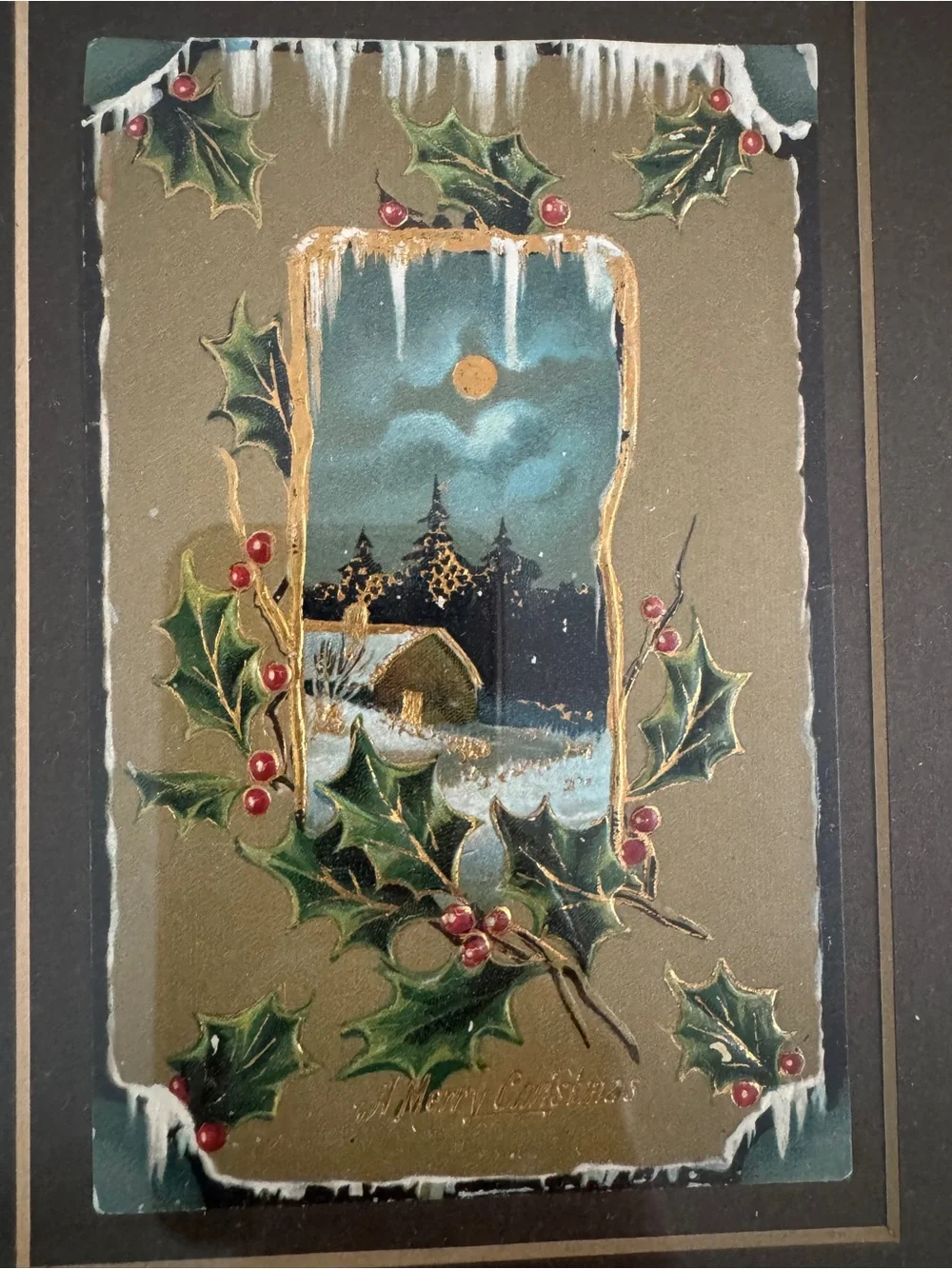 Framed Antique Christmas Postcard Circa 1900 from England